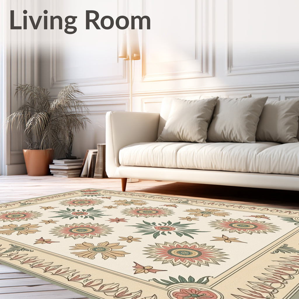 Coral Peach Floral Arrangement Rug