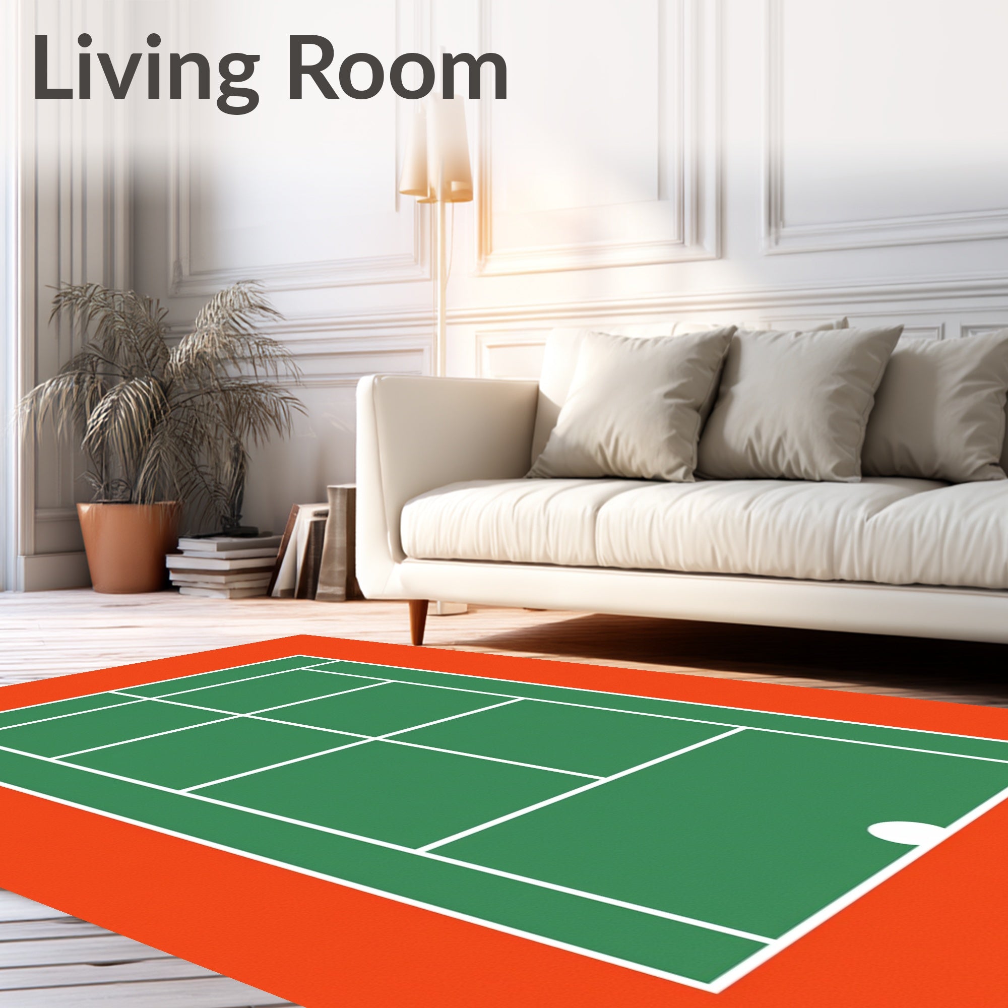 Green Tennis Court Geometric Ball Rug