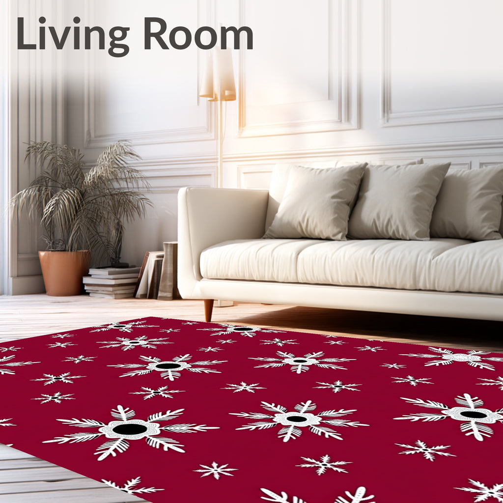 Deep Red White Snowflake Bloom Rug