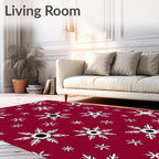 Deep Red White Snowflake Bloom Rug