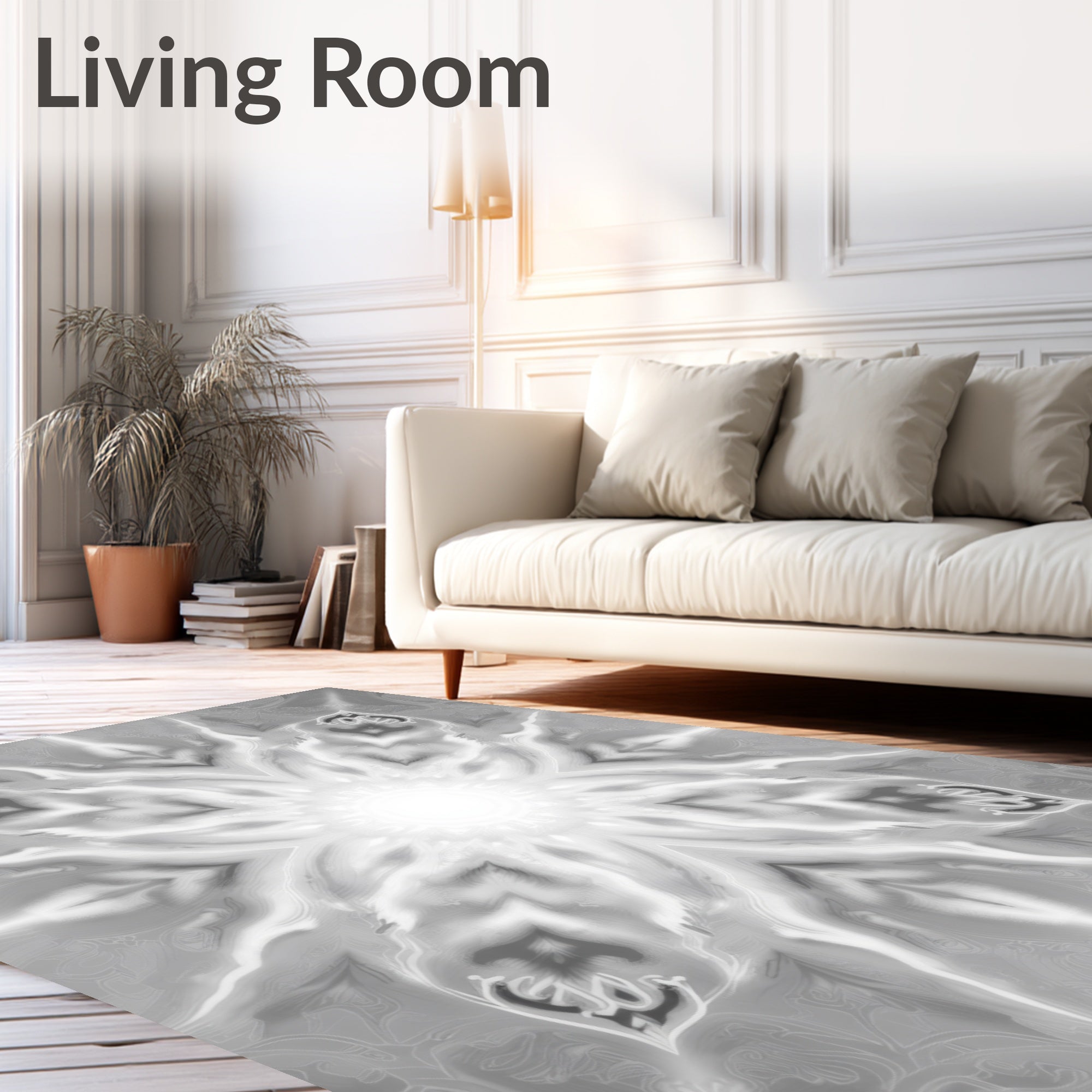 Radiant Silver Floral Sunburst Rug
