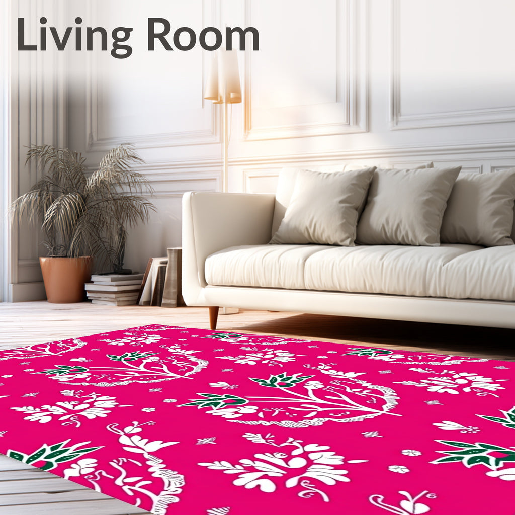 Vibrant Pink Floral Garland Rug