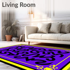 Bold Black Abstract Purple Yellow Rug