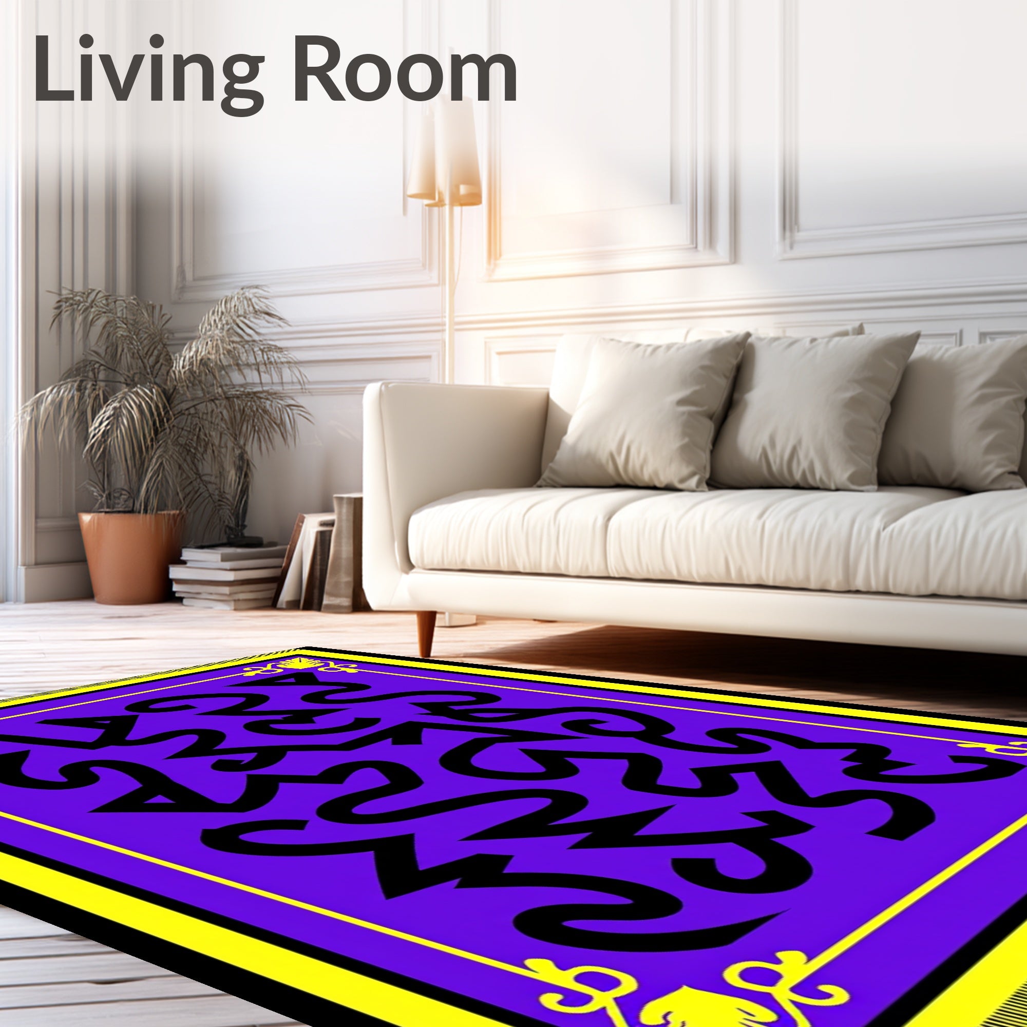 Bold Black Abstract Purple Yellow Rug