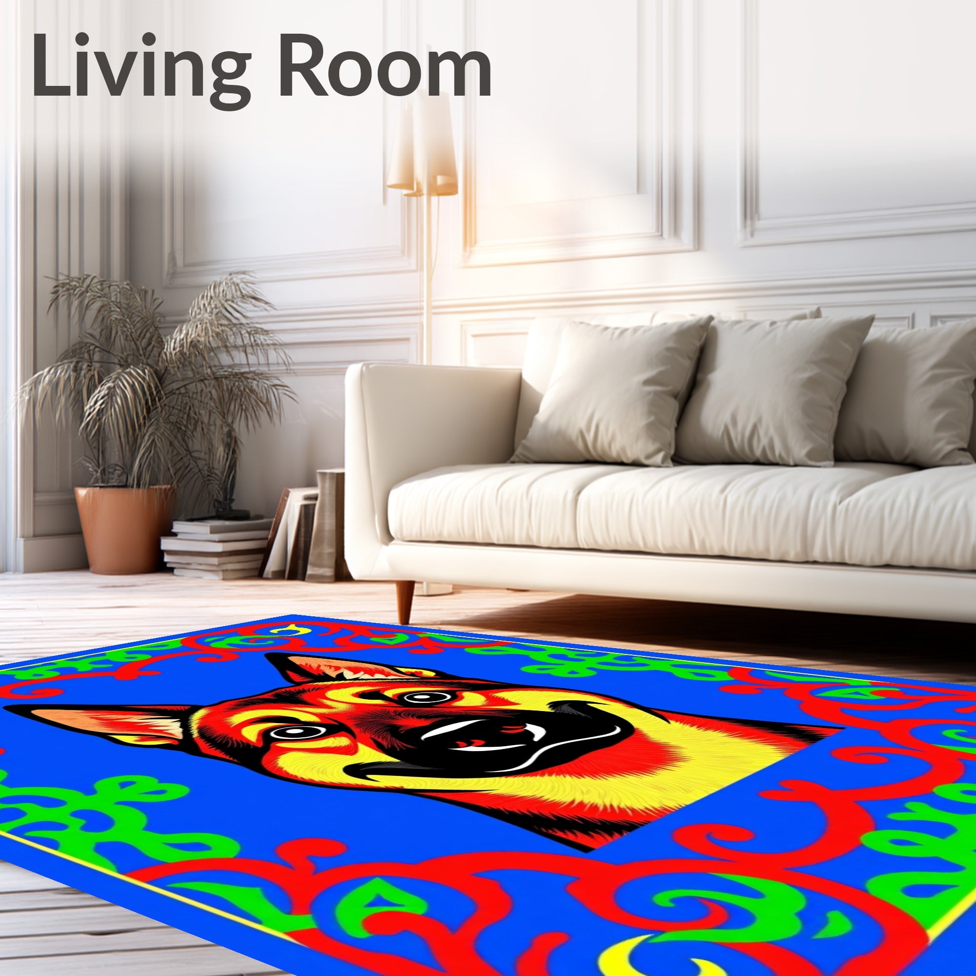 Vibrant Red Dog Tribal Frame Rug