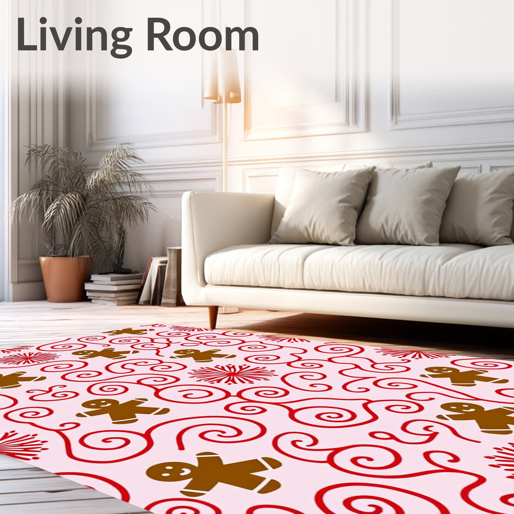 Brown Gingerbread Man Red Swirls Rug