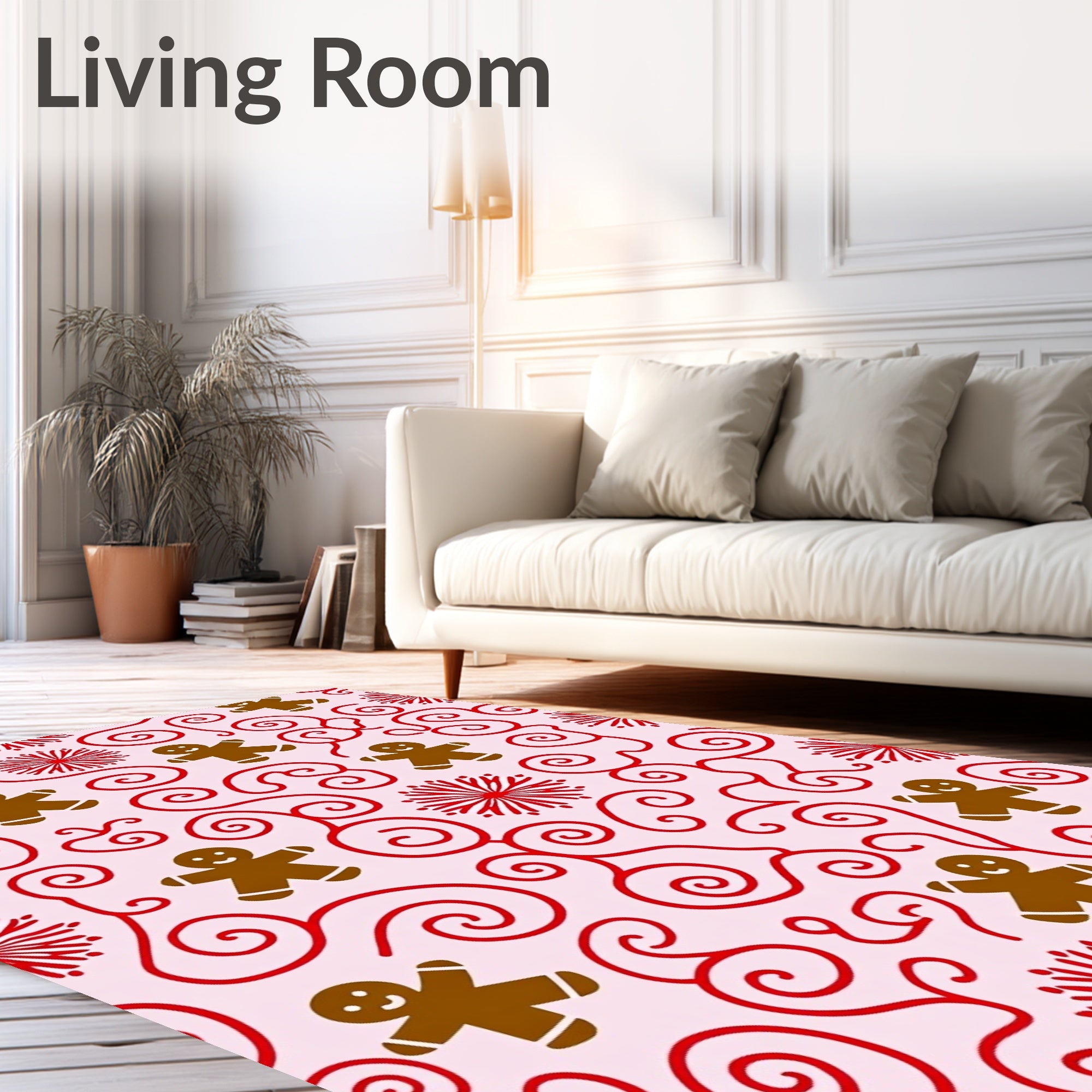 Brown Gingerbread Man Red Swirls Rug