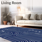 Navy White Anchor Nautical Lines Rug