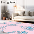 Aqua Floral Medallion Pink Background Rug