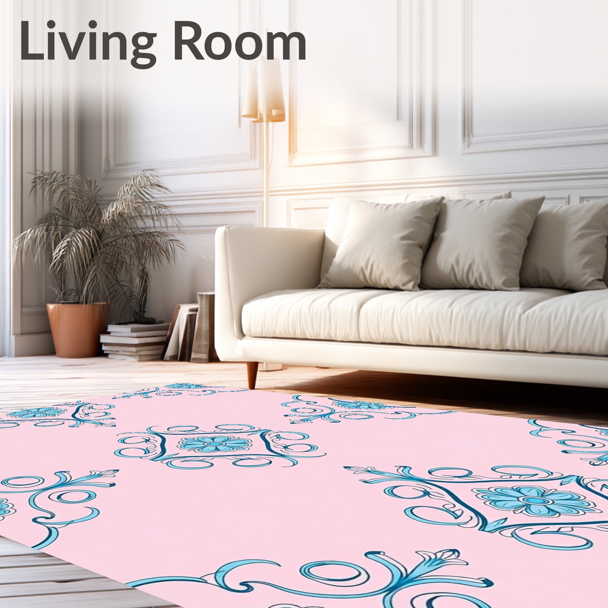 Aqua Floral Medallion Pink Background Rug