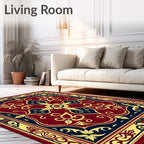 Crimson Navy Gold Floral Medallion Rug