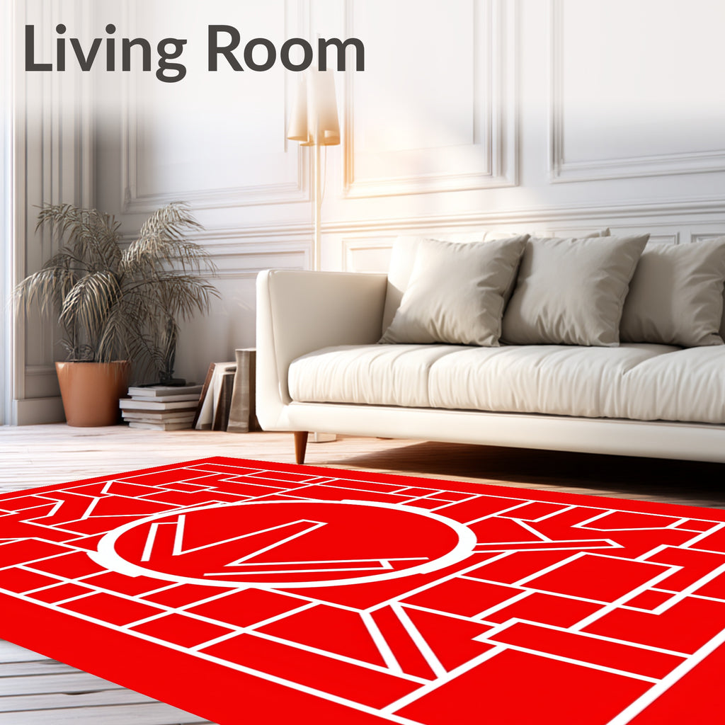 Bold Red Geometric Abstract Round Rug