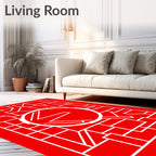 Bold Red Geometric Abstract Round Rug