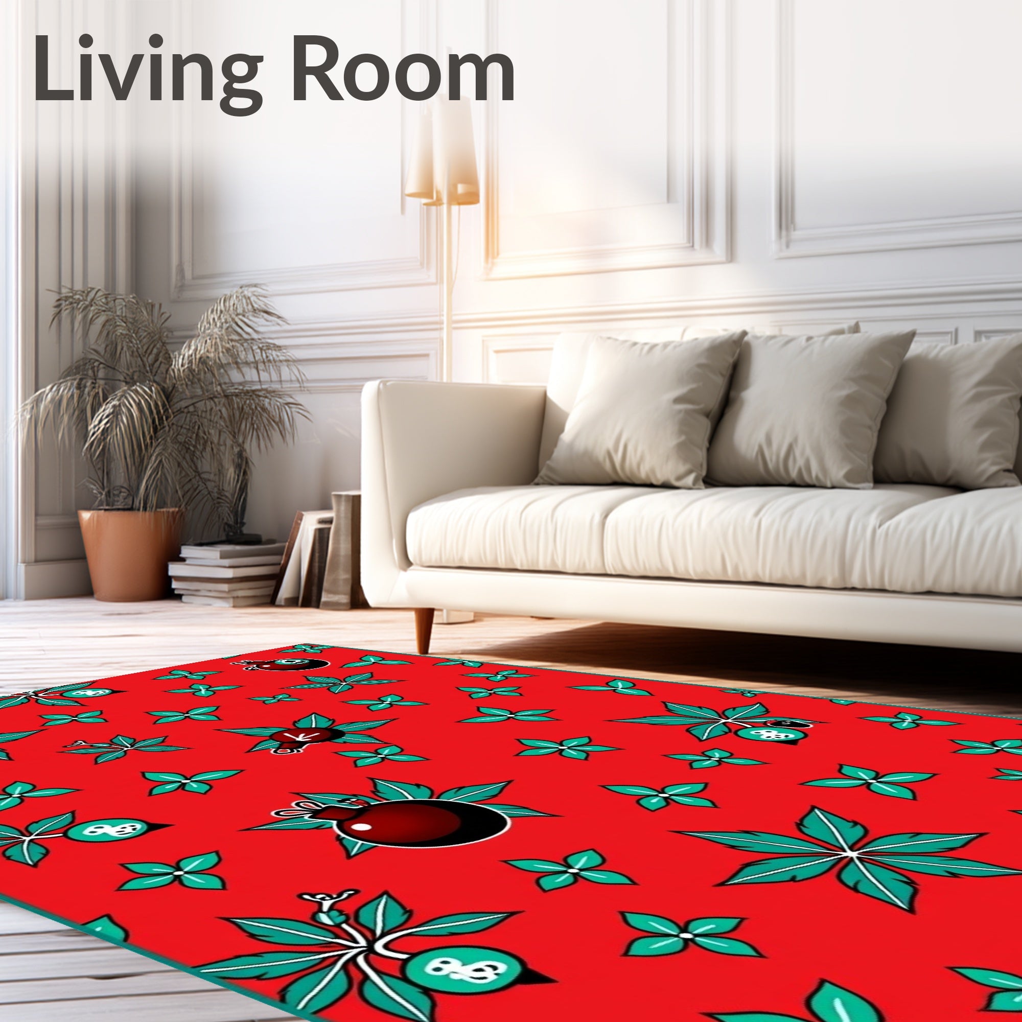 Crimson Christmas Ornament Leaf Scatter Rug