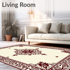 Crimson Floral Medallion Cream Border Rug