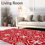 Crimson White Snowflakes Tessellation Rug