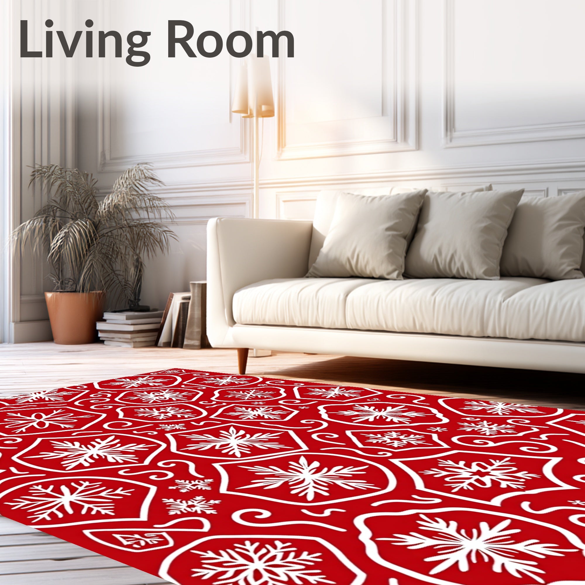 Crimson White Snowflakes Tessellation Rug
