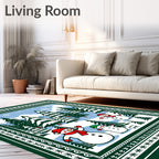 Charming Snowman Forest Winter Scene Rug