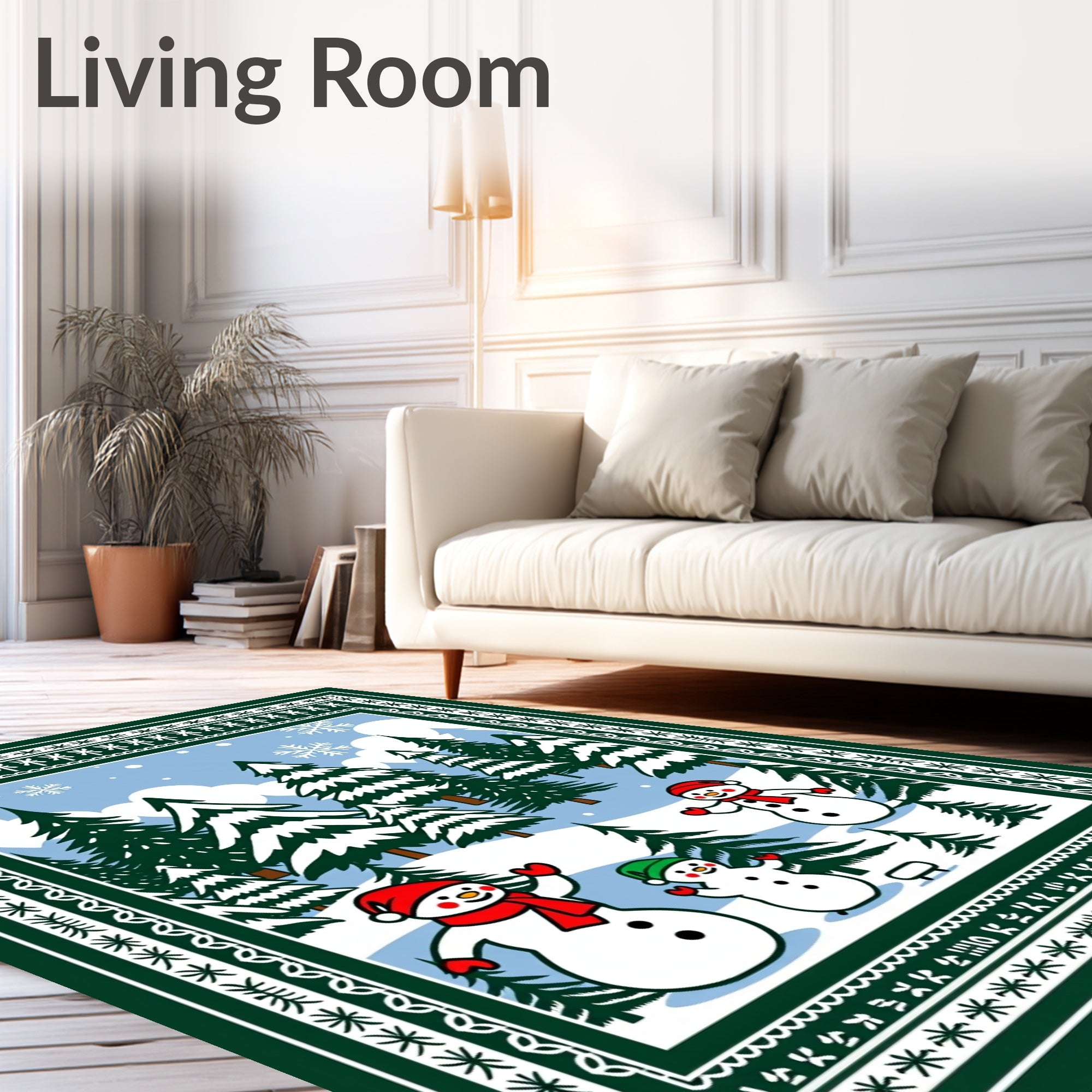 Charming Snowman Forest Winter Scene Rug