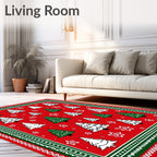 Festive Red Christmas Tree Stars Rug