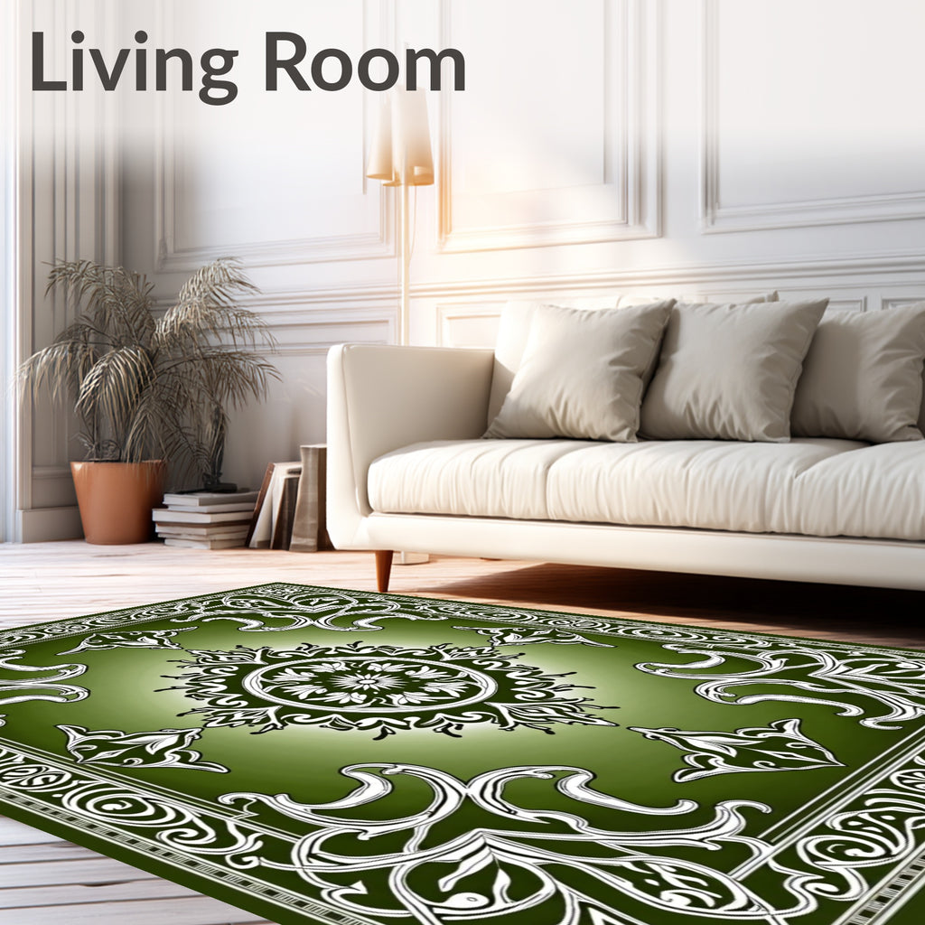 Ornate Emerald Vine Medallion Rug