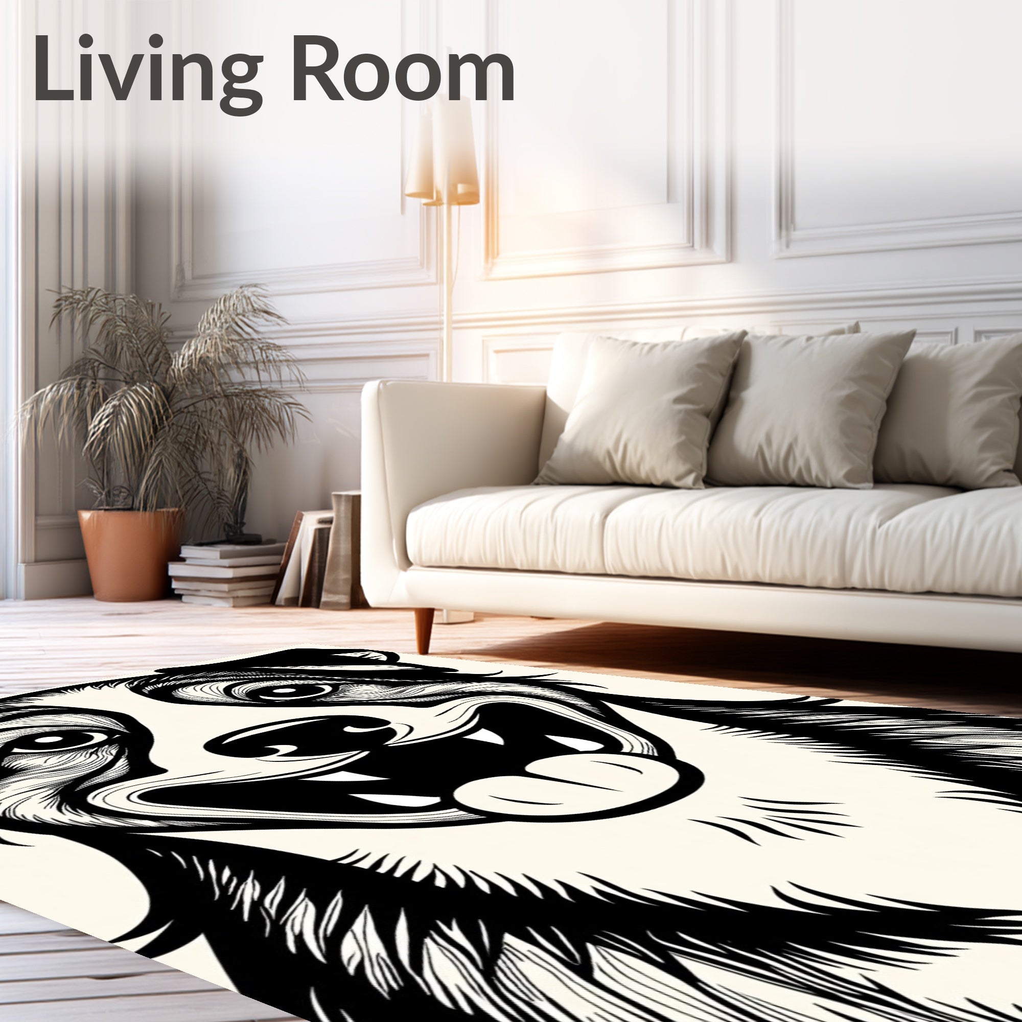 Happy Black White Dog Face Art Rug