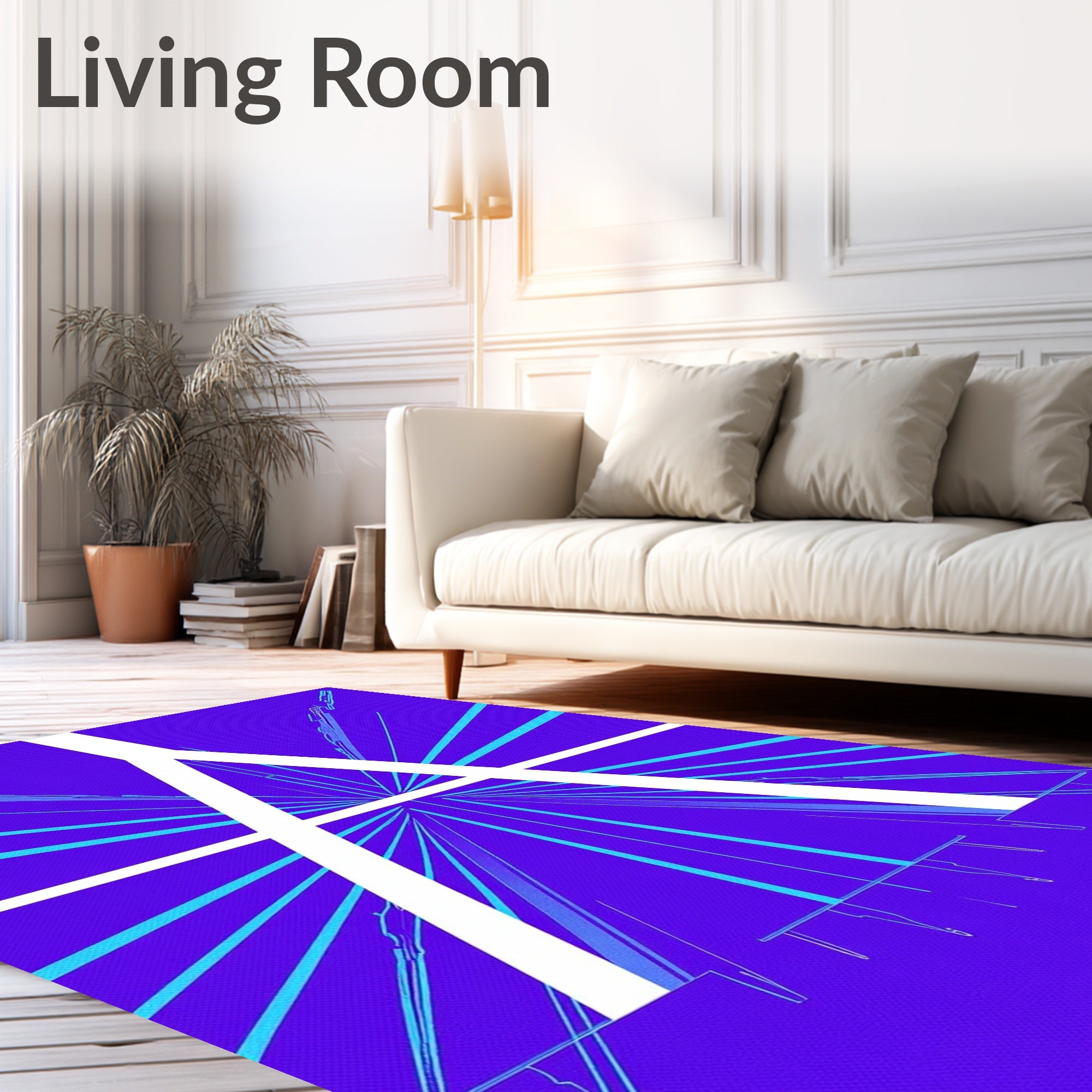 Vibrant Blue Geometric Tunnel Rays Rug