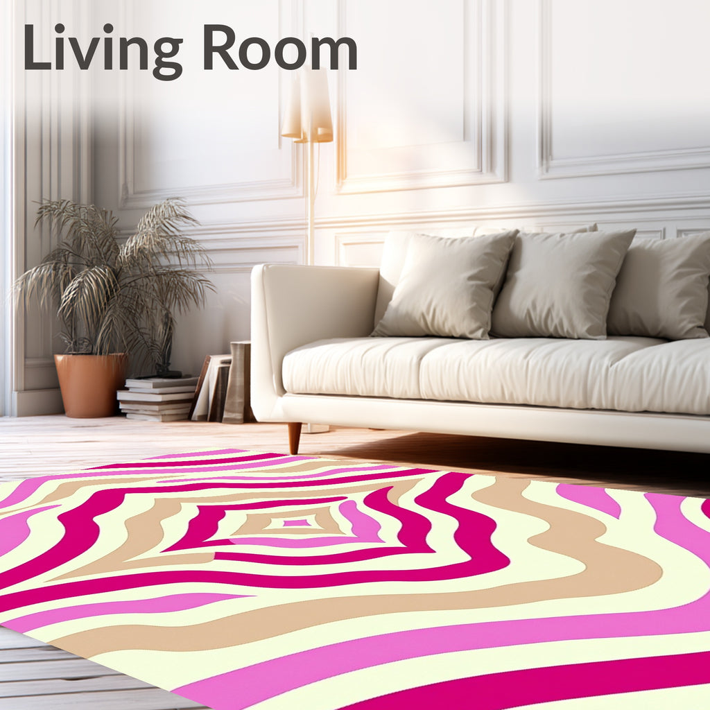 Retro Pink Beige Wavy Stripes Rug
