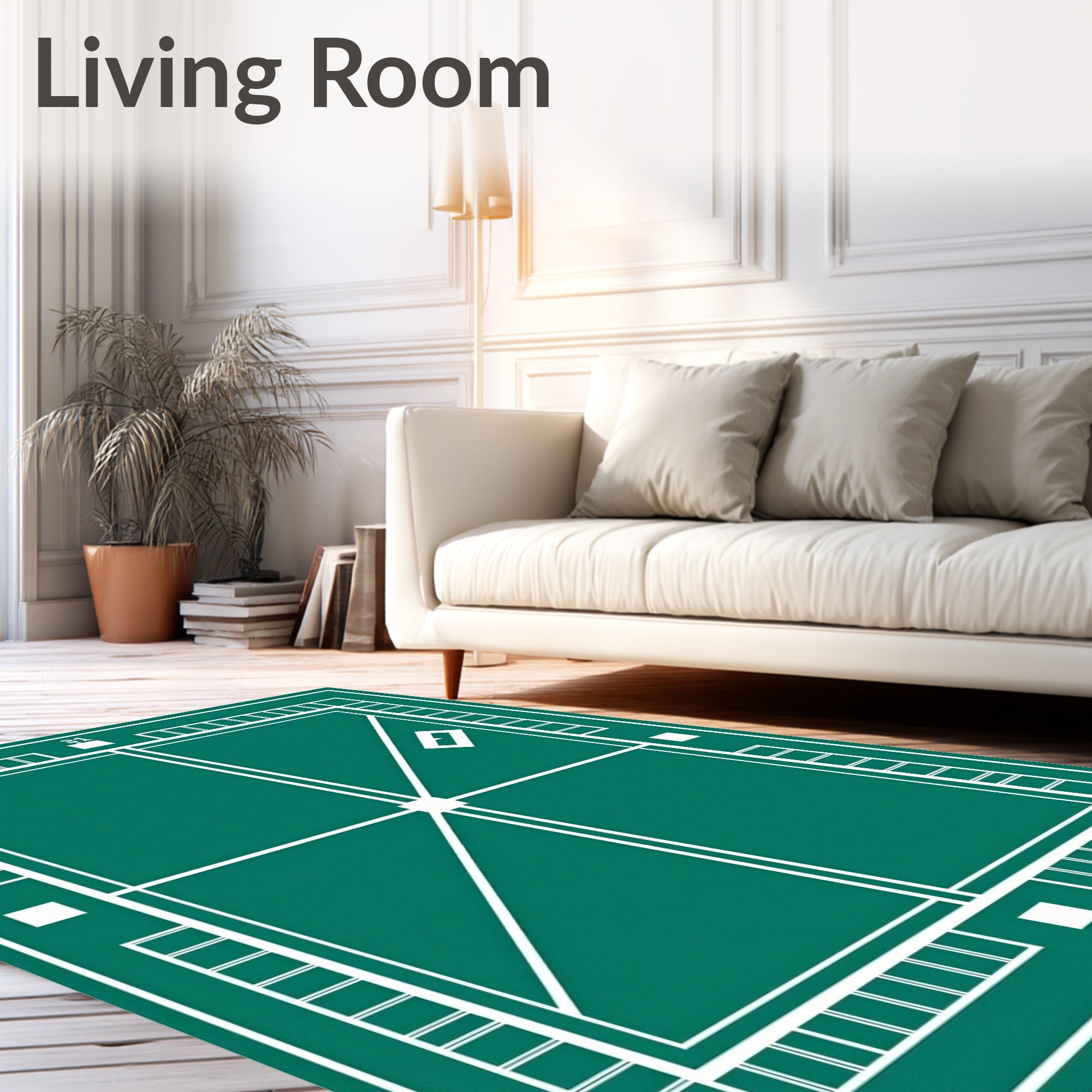 Emerald Green Geometric Grid Rug