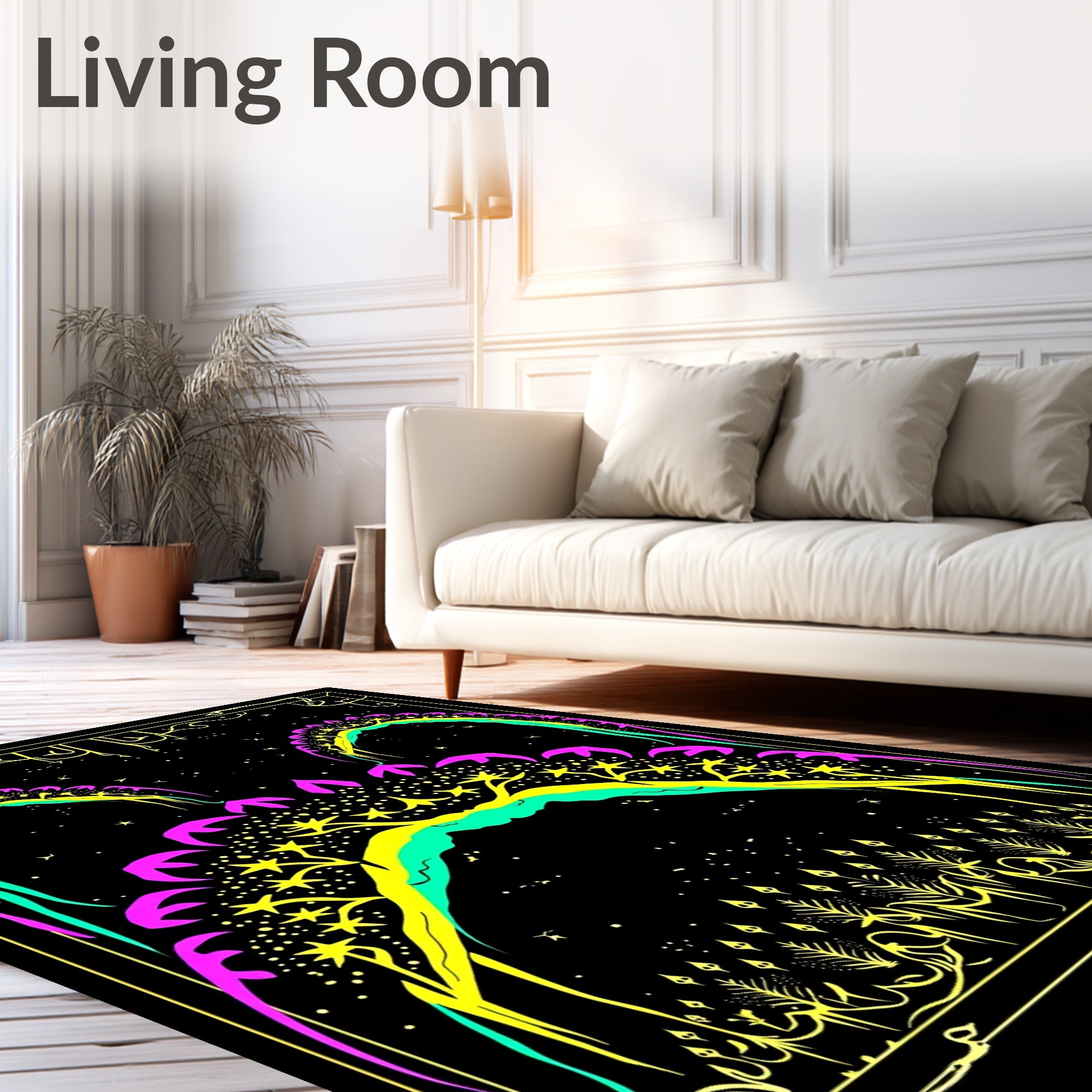 Vibrant Yellow Cosmic Arches Rug