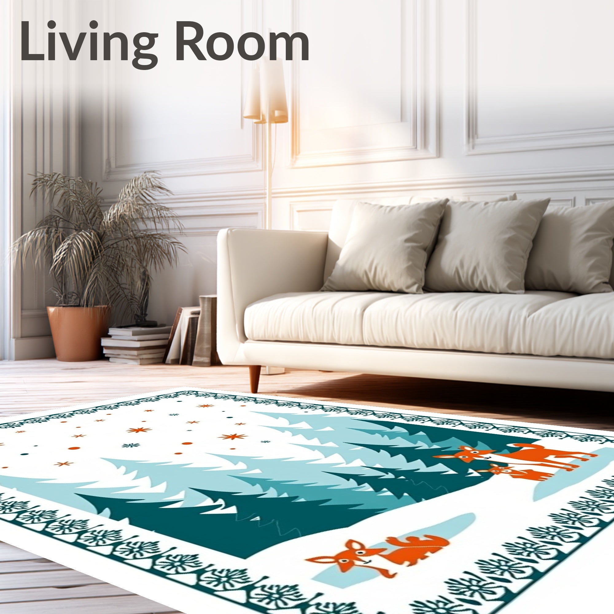 Whimsical Fox Family Winter Forest Rug
