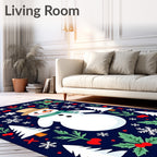 Happy Snowman Festive Holly Snowflakes Rug