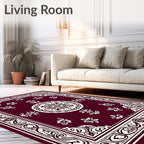 Crimson Bloom Scrollwork Frame Rug