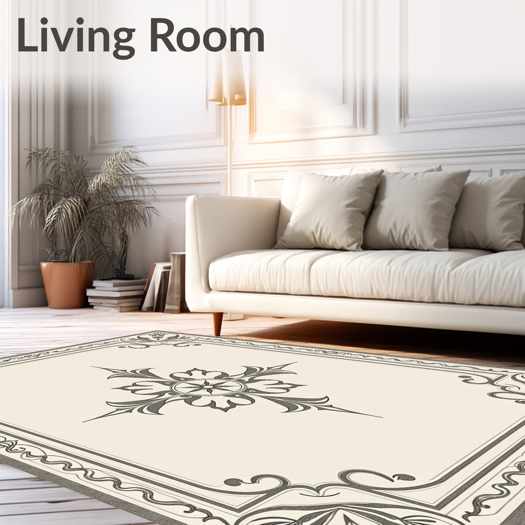 Neutral Gray Ornate Compass Star Rug