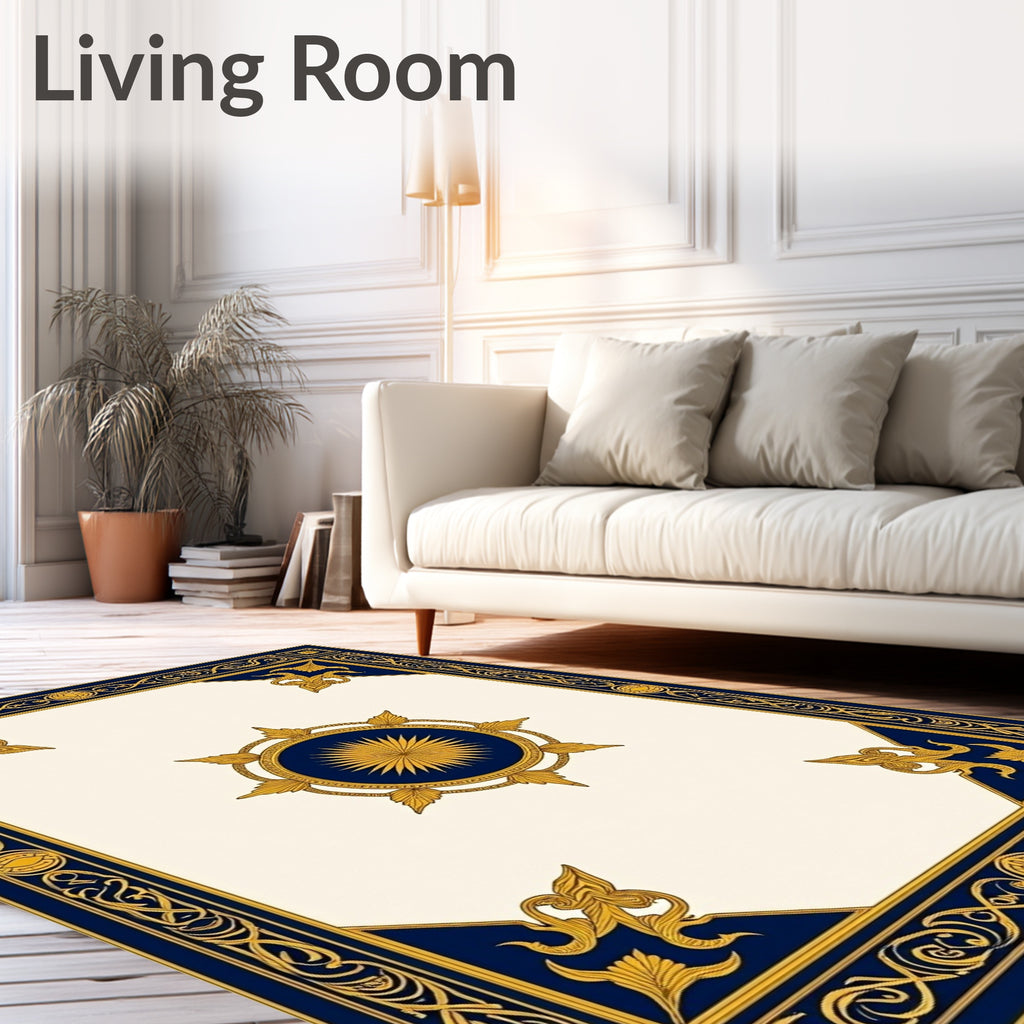 Gold Sunburst Navy Border Rug