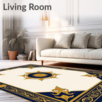 Gold Sunburst Navy Border Rug