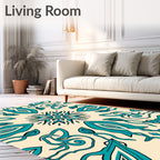 Aqua And Cream Abstract Scroll Rug