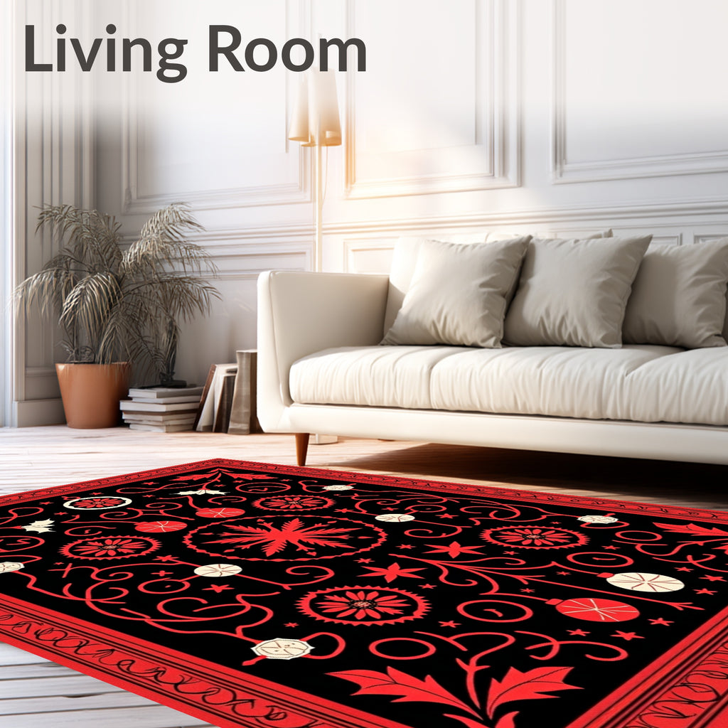 Crimson Red Festive Ornate Christmas Rug