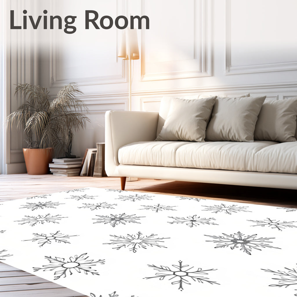 Winter Snowflakes White Gray Repetition Rug