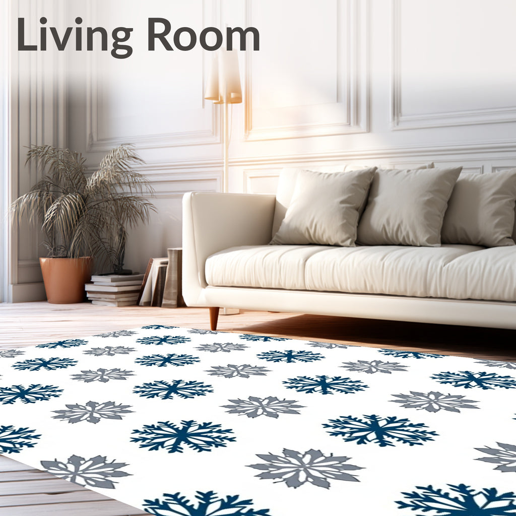 Navy Gray Snowflake Arrangement Rug