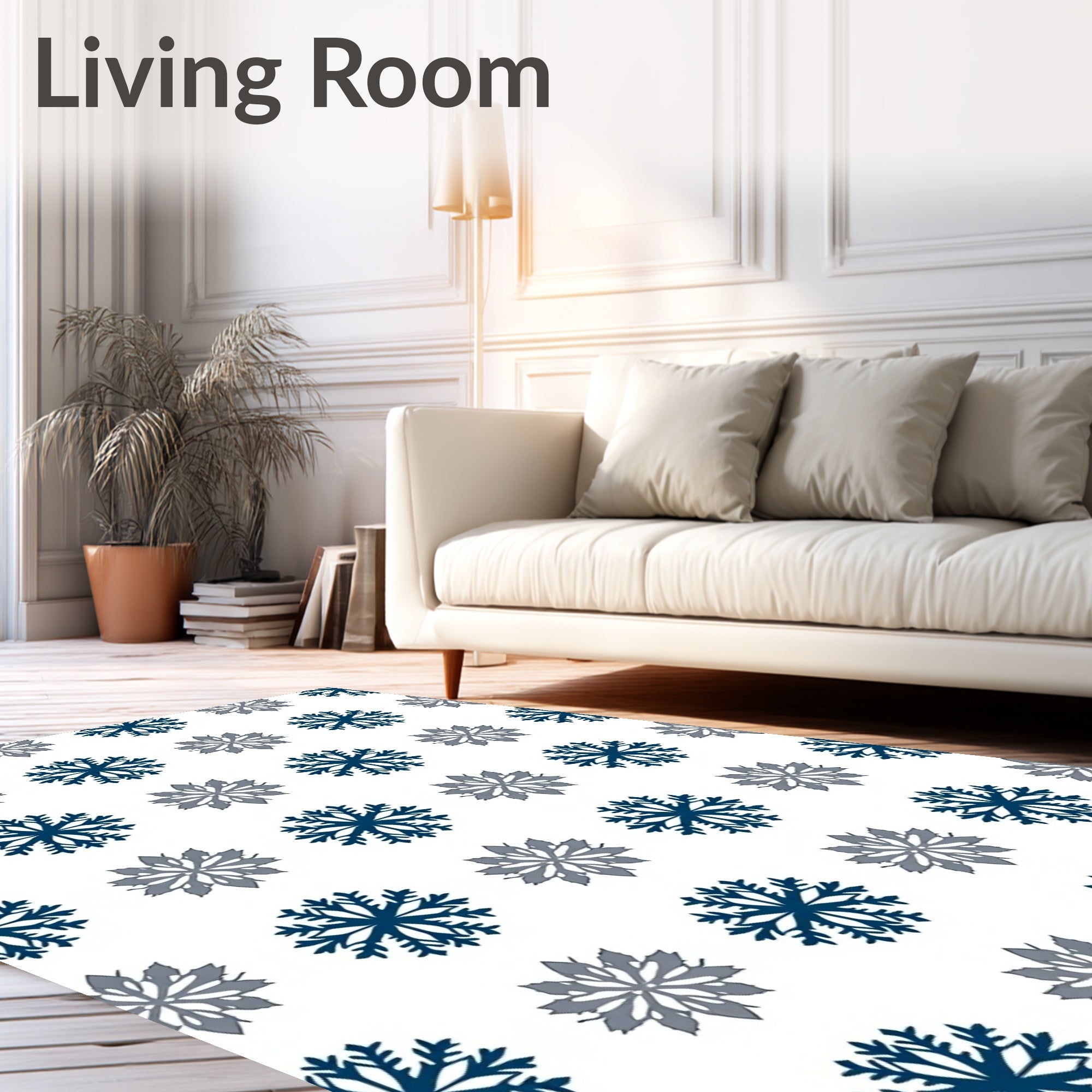 Navy Gray Snowflake Arrangement Rug