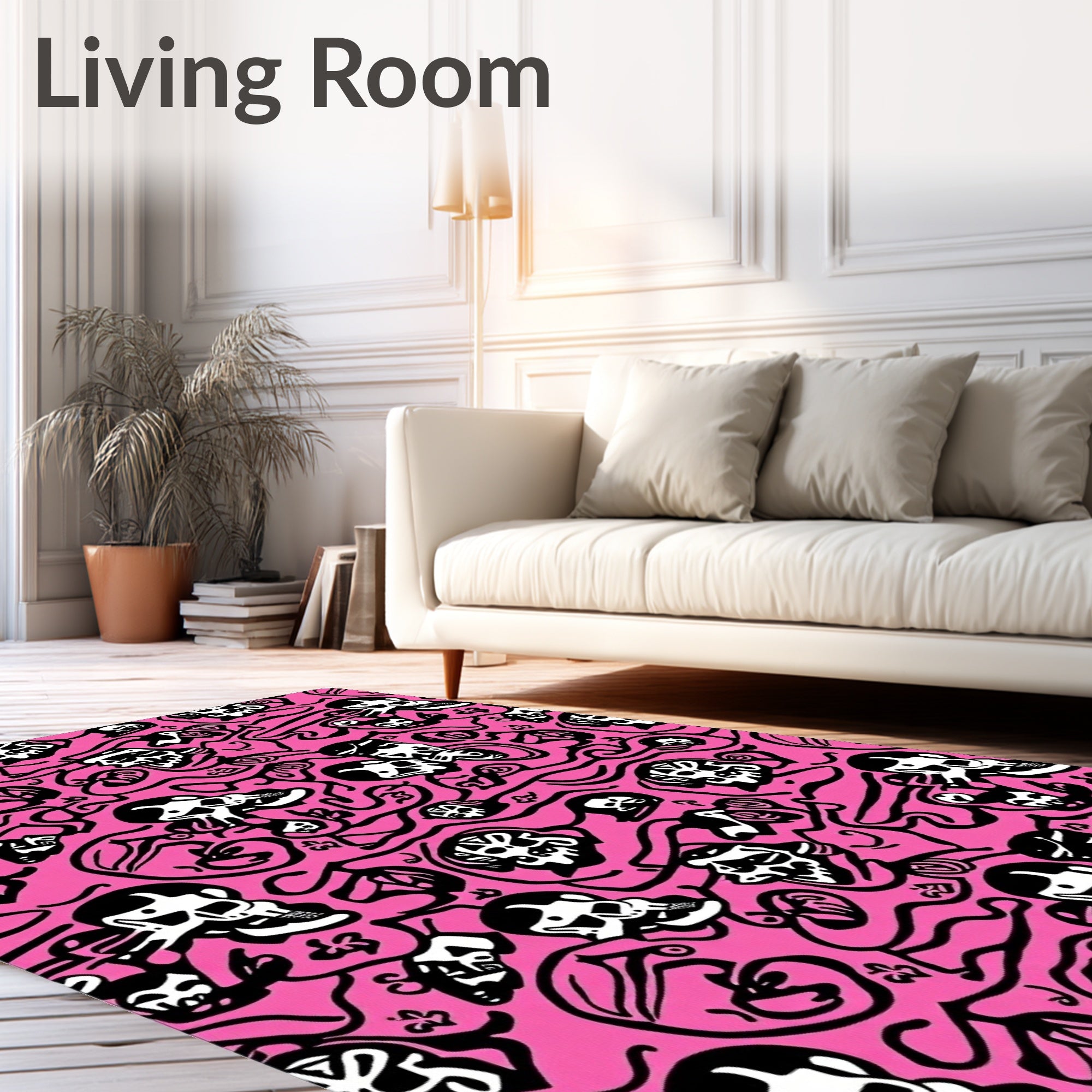 Hot Pink Skulls Abstract Swirl Rug