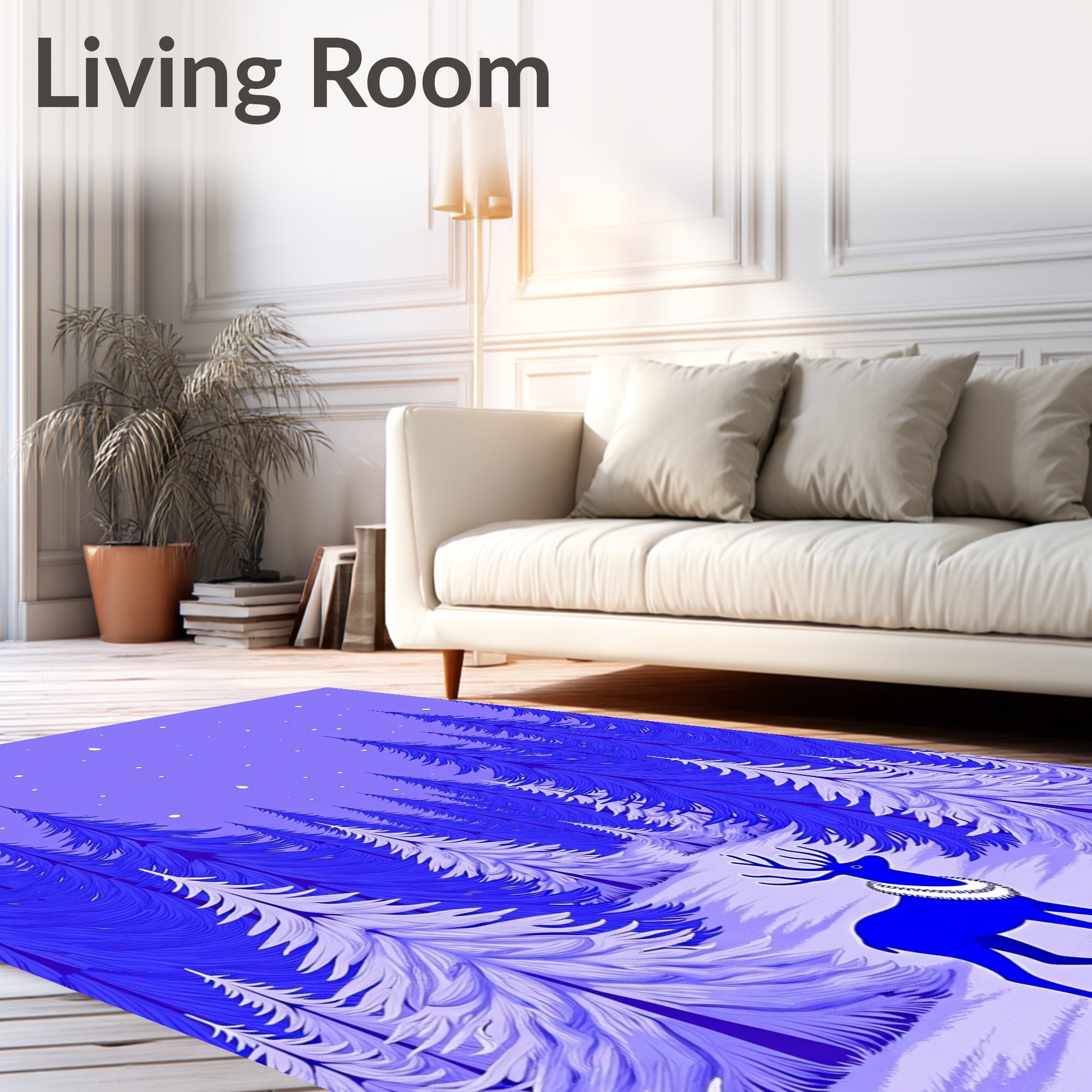 Vibrant Blue Winter Forest Deer Rug