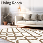 Brown and White Geometric Diamond Rug