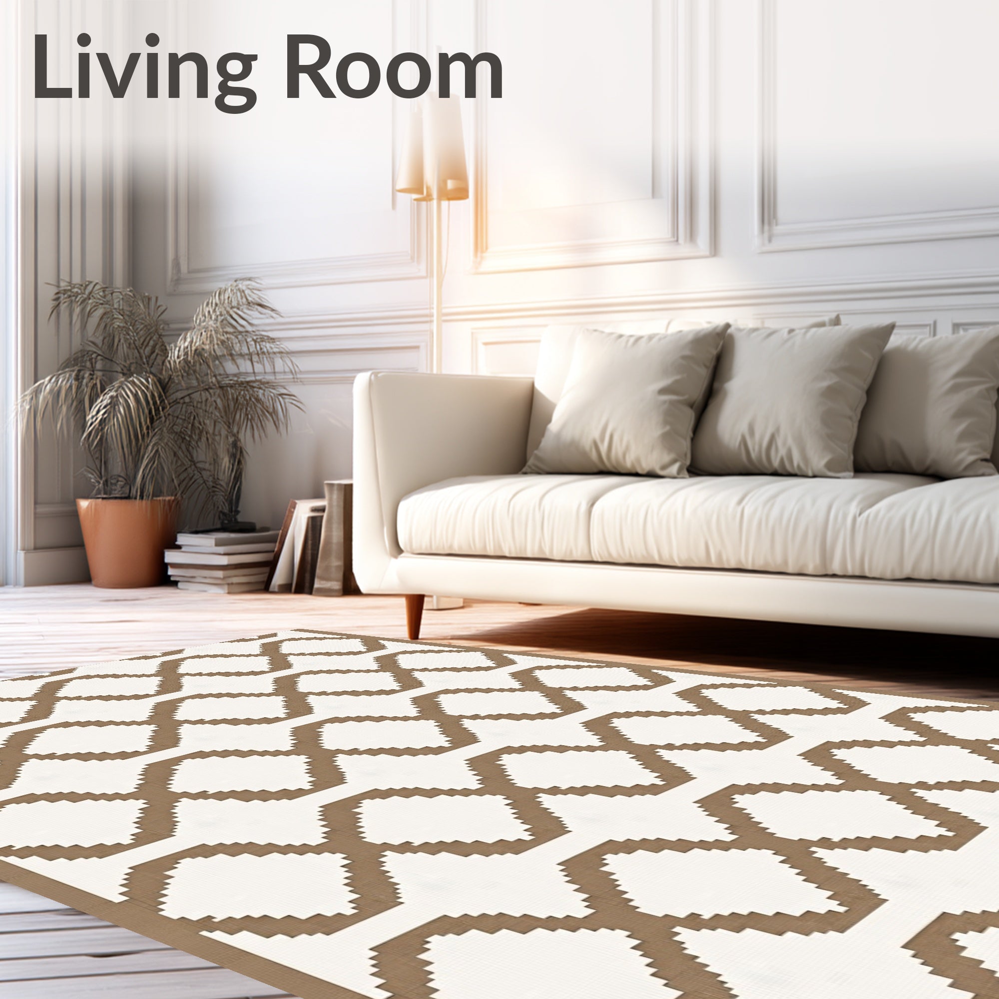 Brown and White Geometric Diamond Rug