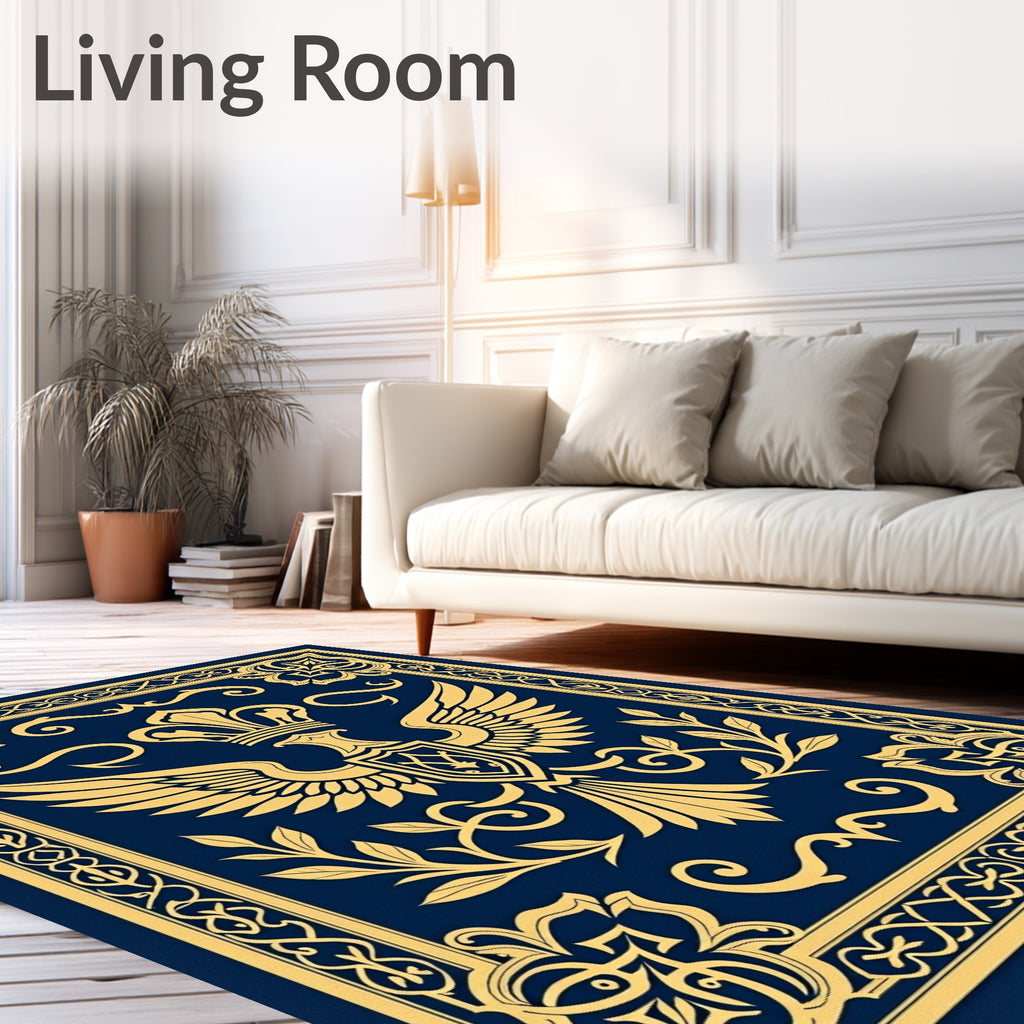 Royal Crested Eagle Dark Blue Gold Rug