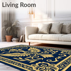 Royal Crested Eagle Dark Blue Gold Rug