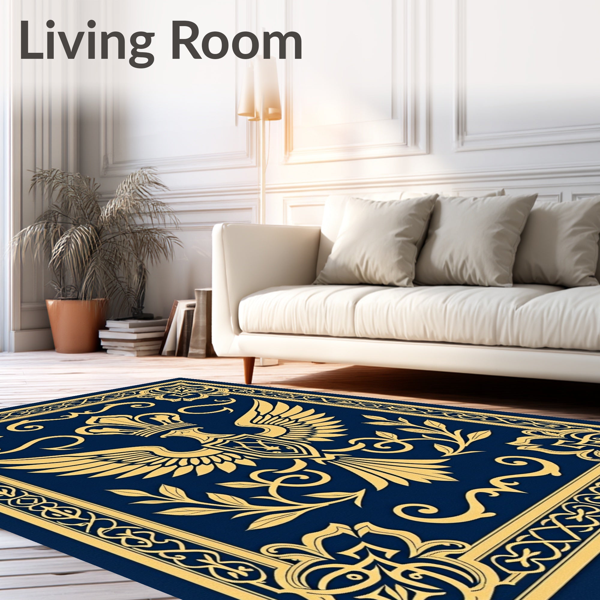 Royal Crested Eagle Dark Blue Gold Rug