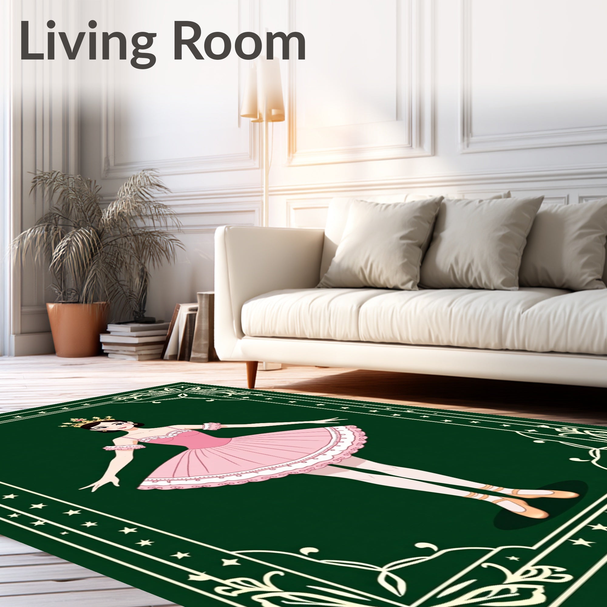 Pink Ballerina Crowned Emerald Border Rug