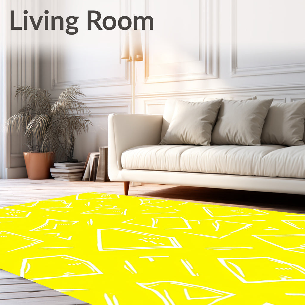 Bright Yellow Hand Drawn Geometric Rug